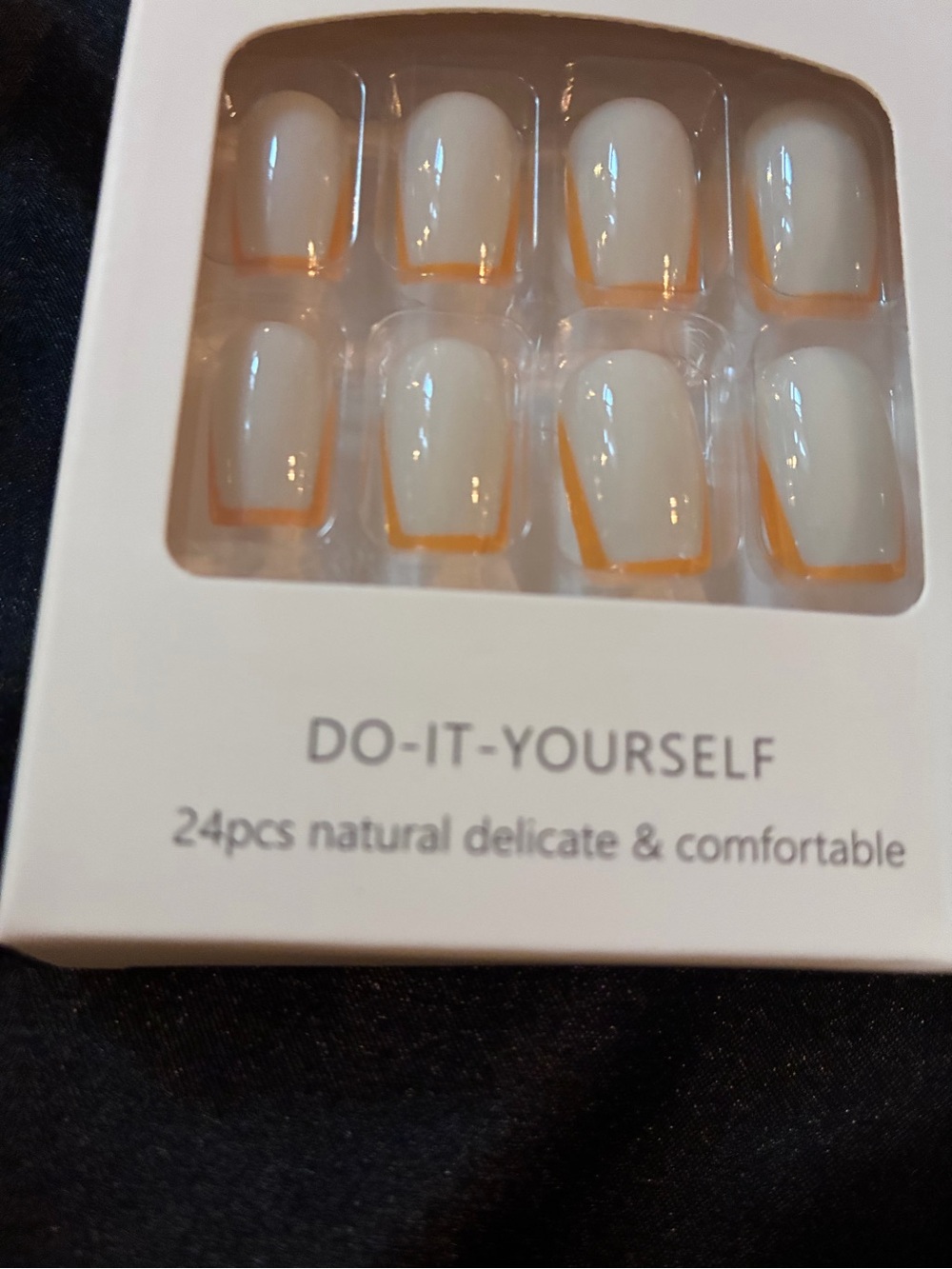 Do-It-Yourself Nude Press-On Nails with Orange Trim - 24pcs